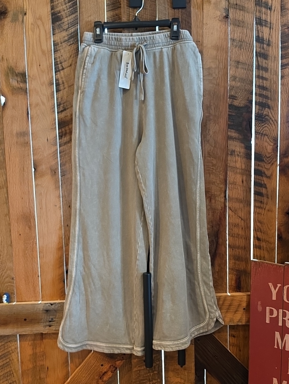 123p Three Bird Nest Taupe Drawstring Wide-Leg Pants